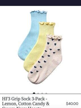 Hold For Three Grip Socks 3-Pack - Cotton Candy Blue, Lemon Yellow & Cream Heart